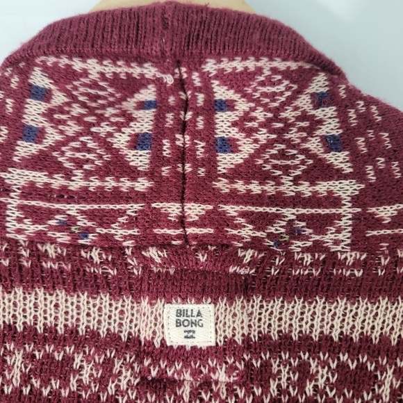 Billabong Women Red Aztec Open Cardigan Sz L Academia Fall Pocket Cabincore Cozy - Picture 8 of 12